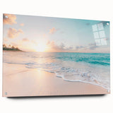 Large abstract wall art depicting summer, with vibrant yellow and blue tones on acrylic glass.