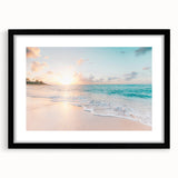 Extra large abstract art print featuring vibrant summer hues on textured canvas, framed in black.