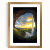 Gold-framed landscape art print with a mat, showcasing intricate cave designs, perfect for home decor and enhancing interior aesthetics. Ideal for art lovers.