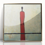 Framed abstract figurative art piece featuring gold accents on a sleek acrylic surface, set against a minimalist backdrop, ideal for modern decor.