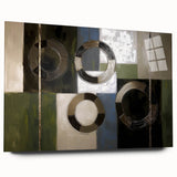 Abstract geometric acrylic glass artwork displayed in a side view, showcasing vibrant colors and intricate patterns, ideal for modern home decor.