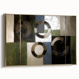 Framed abstract geometric canvas art in gold tones, showcasing a modern design with sharp angles and lines, perfect for contemporary home decor.