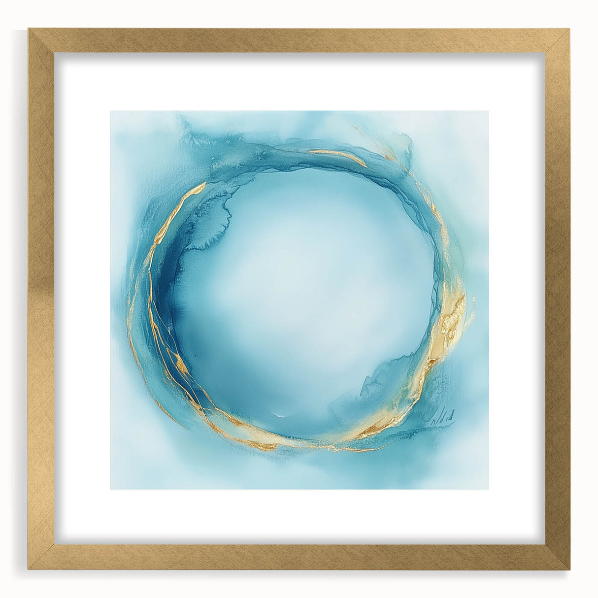 Fluid Art Paintings for Walls – Golden Aura in Turquoise & Blue