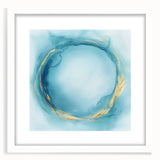 Fluid Art Paintings for Walls – Golden Aura in Turquoise & Blue