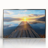 Framed acrylic artwork of a landscape bridge featuring a serene river scene, highlighted by silver accents and a sleek modern design, perfect for home decor.