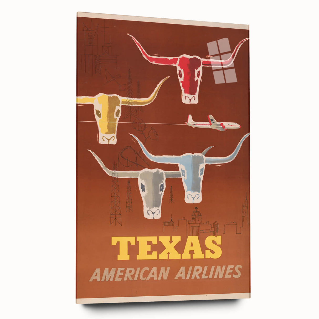 Retro Texas Travel Poster - Vintage American Airlines Wall Art