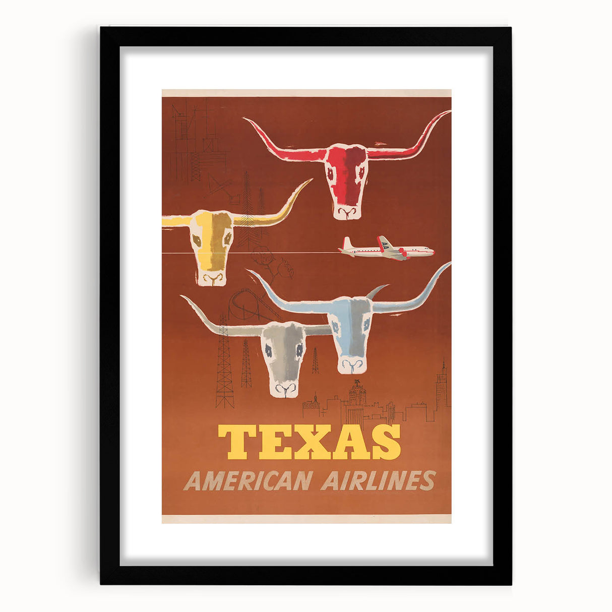 Retro Texas Travel Poster - Vintage American Airlines Wall Art