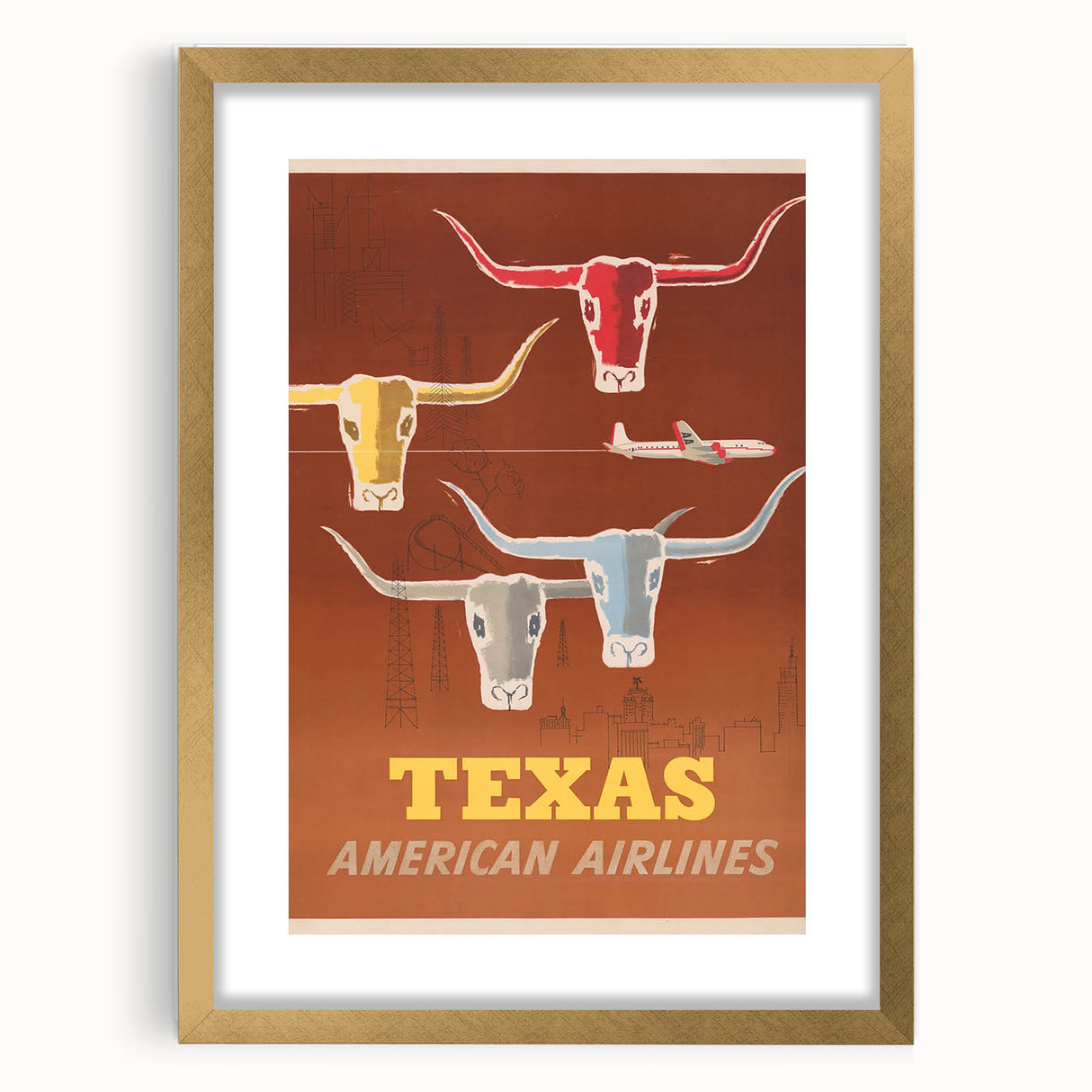 Retro Texas Travel Poster - Vintage American Airlines Wall Art