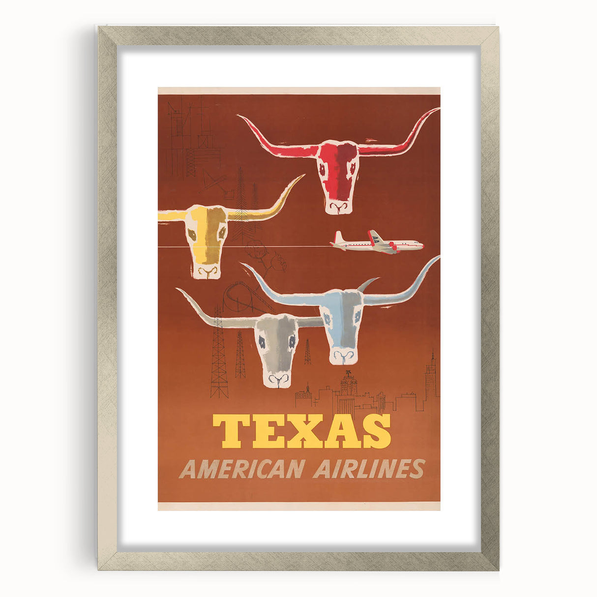 Retro Texas Travel Poster - Vintage American Airlines Wall Art