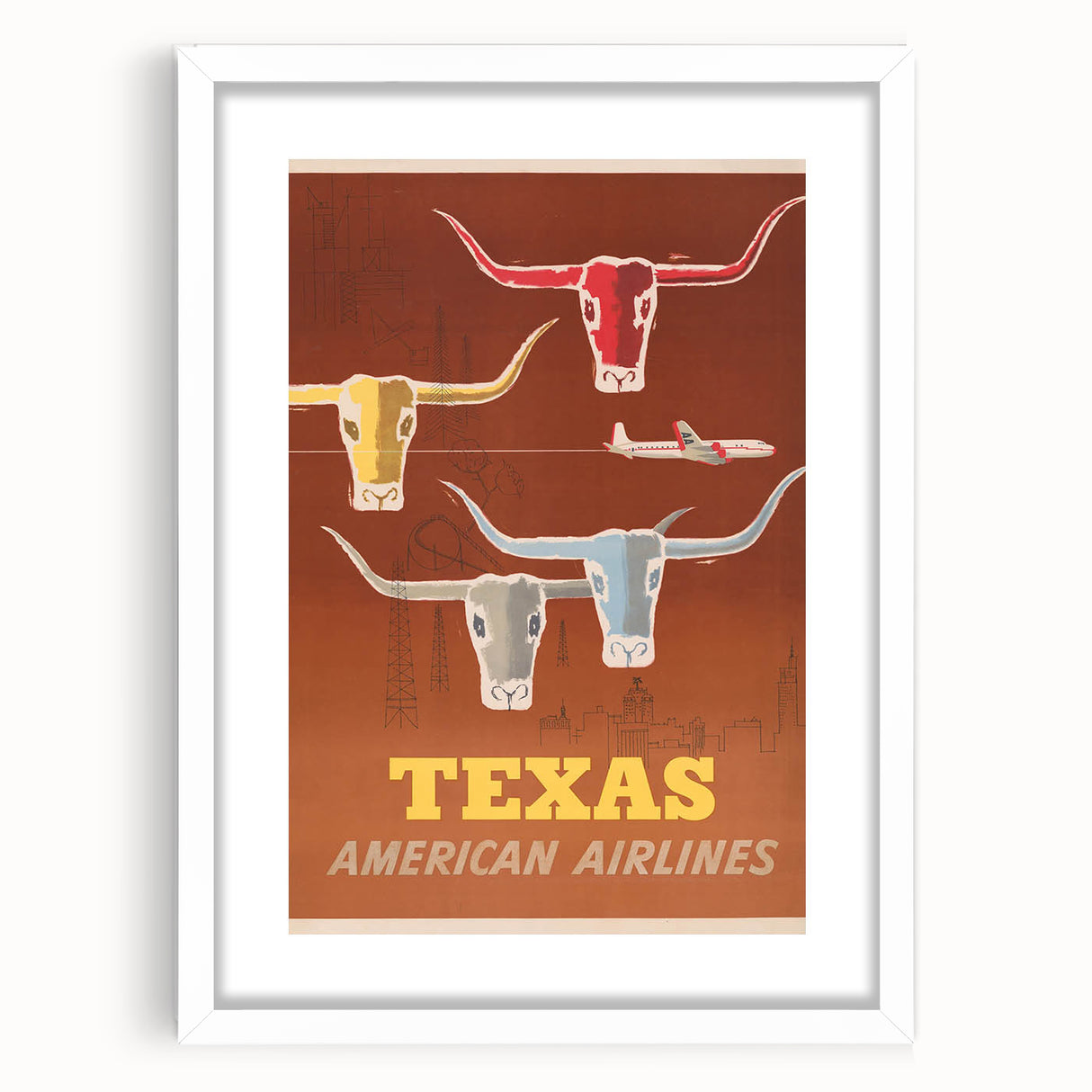 Retro Texas Travel Poster - Vintage American Airlines Wall Art