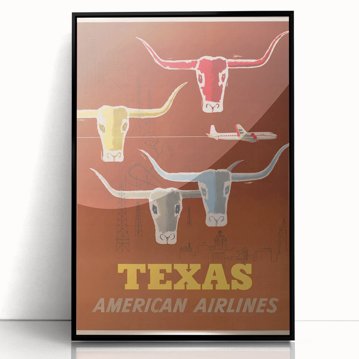 Retro Texas Travel Poster - Vintage American Airlines Wall Art