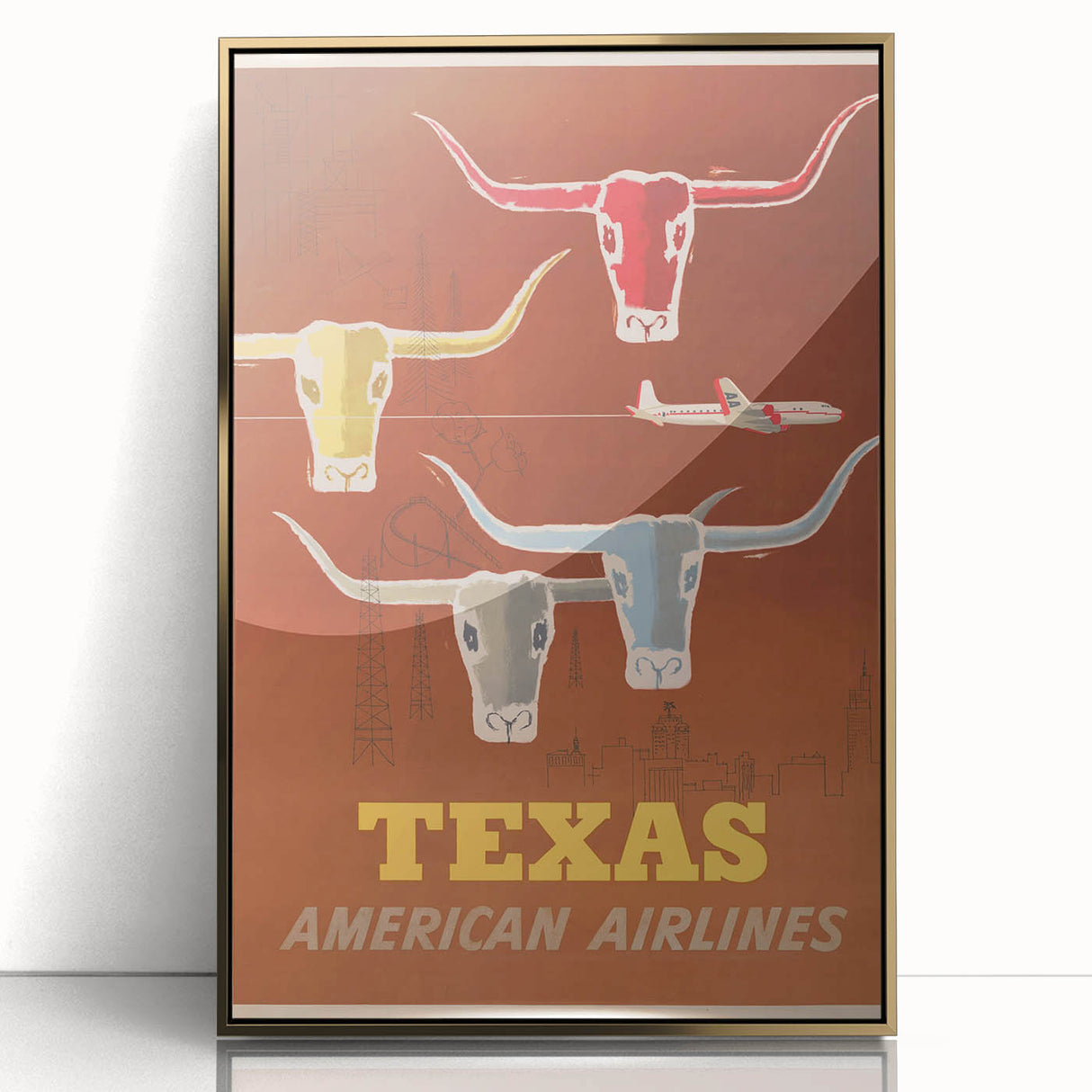 Retro Texas Travel Poster - Vintage American Airlines Wall Art