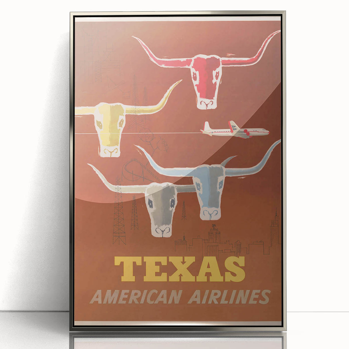 Retro Texas Travel Poster - Vintage American Airlines Wall Art