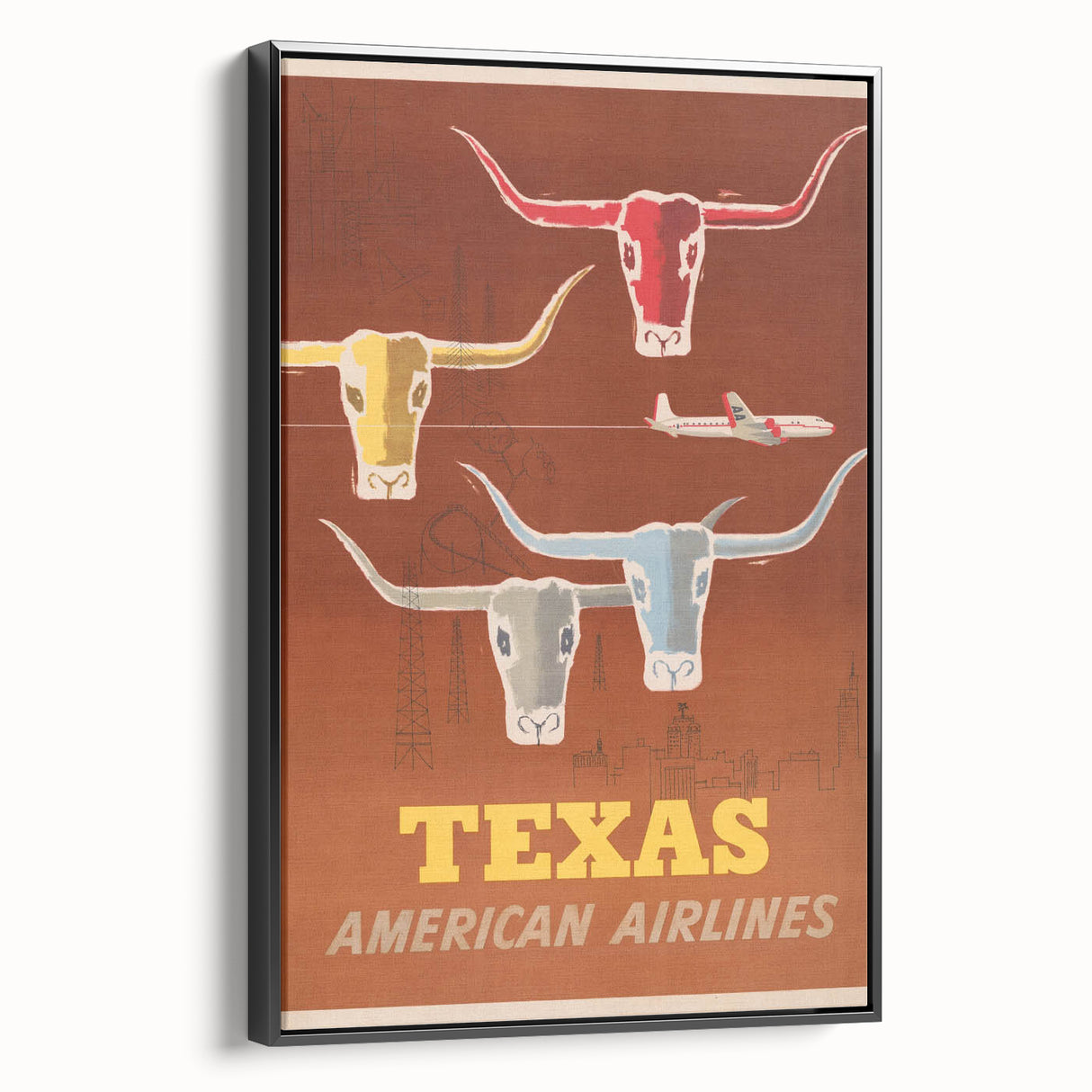 Retro Texas Travel Poster - Vintage American Airlines Wall Art