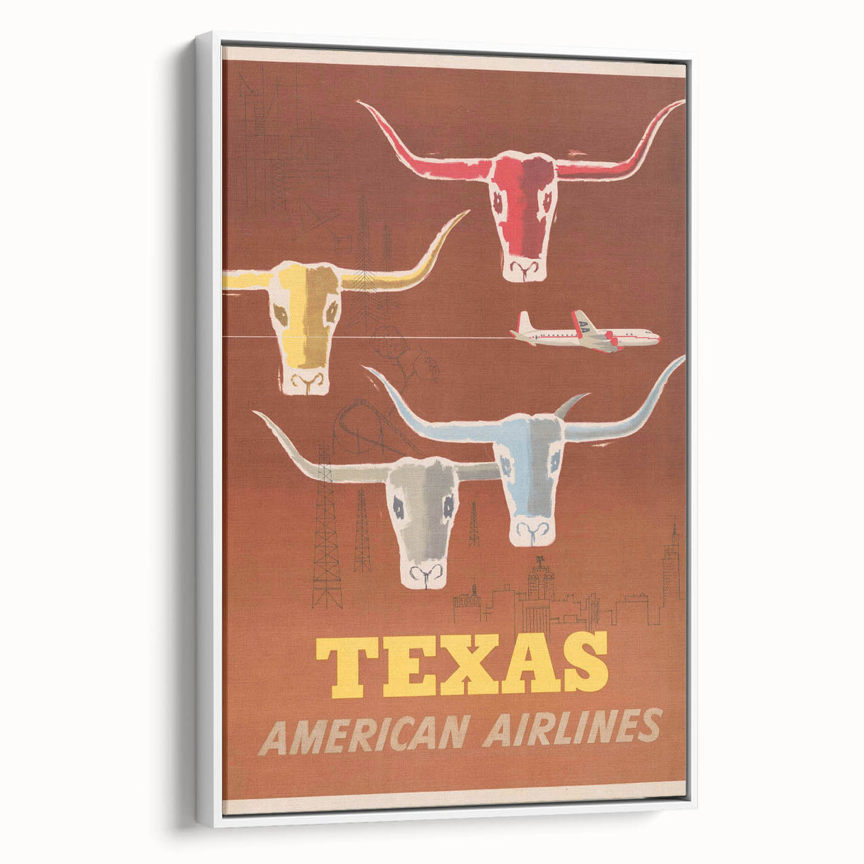 Retro Texas Travel Poster - Vintage American Airlines Wall Art