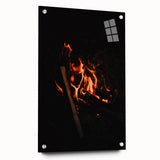 Large abstract wall art depicting autumnal trees on acrylic glass, using warm orange and red tones.