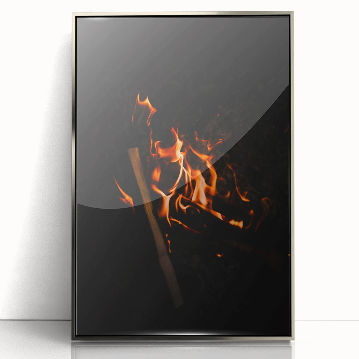 Mid-century modernist art depicting a fall scene in muted orange and brown tones on a framed acrylic print.
