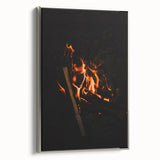 Framed canvas depicting a vintage landscape art painting of autumn trees in vibrant orange and red tones.