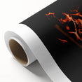 Art Deco poster of autumn trees in orange and gold tones on rolled canvas, ideal for nursery wall art.