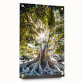 Large abstract wall art on acrylic glass depicting spring season themes in soft green and pink tones.