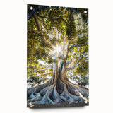 Large abstract wall art on acrylic glass depicting spring season themes in soft green and pink tones.