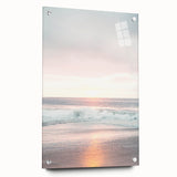 Large abstract wall art in vibrant blue and orange hues on acrylic glass, ideal for modern bedroom or dining room decor.