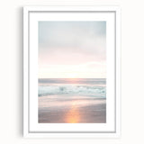 Abstract art print featuring swirling blue and white patterns on a canvas, suitable for dining room or bedroom decor.