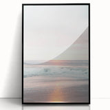 Large abstract wall art featuring swirling blue and orange patterns on a framed acrylic.