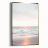 Framed vintage poster art depicting a serene landscape on canvas, with muted earth tones, ideal for bedroom wall decor.