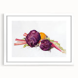 Modern Wall Art: Still Life with Red Cabbages, Rhubarb, and Orange