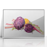 Modern Wall Art: Still Life with Red Cabbages, Rhubarb, and Orange