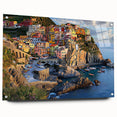 Acrylic landscape artwork depicting dramatic cliffs with a side view, featuring vibrant colors and sharp details, mounted with pins for display. Perfect for nature-themed decor enthusiasts.