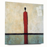 Abstract figurative acrylic artwork displayed on a clear glass surface, showcasing vibrant colors and fluid shapes, ideal for modern home decor.