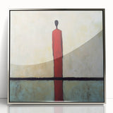 Framed abstract figurative wall art in silver acrylic, showcasing unique geometric patterns and vibrant colors, ideal for modern home decor.