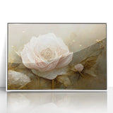 Framed abstract floral wall art with vibrant colors and intricate designs, set against a sleek white background, perfect for modern home décor.