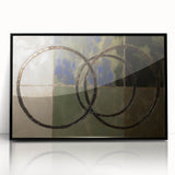 Framed abstract geometric acrylic artwork in black, showcasing intricate shapes and patterns, ideal for modern decor and contemporary art enthusiasts.
