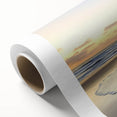 Vibrant rolled canvas print showcasing a serene beach landscape with soft waves and golden sand, packaged securely in a protective cardboard tube for safe delivery.