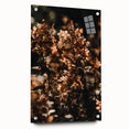 Large abstract wall art on acrylic glass depicting vibrant autumnal hues, ideal for bedroom or dining room decor.