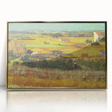 Art Deco poster of Van Gogh's Starry Night in a gold frame, rendered in vibrant blue and yellow tones.