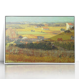 Mid-century modernist art print of Van Gogh's Starry Night in a white acrylic frame, with swirling blue and yellow tones.