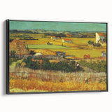 Black and white vintage poster art of a landscape on framed canvas, ideal for bedroom wall decor.