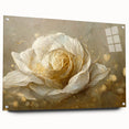 Abstract floral wall art displayed in a side view, featuring vibrant colors and intricate designs, secured with pins on an acrylic glass surface, highlighting modern decor aesthetics.