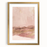 Abstract landscape wall art framed in gold with a white mat, showcasing vibrant colors and fluid shapes, perfect for modern home decor and accent walls.