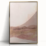 Framed wall art depicting an abstract landscape with gold accents, showcasing a modern design on a sleek acrylic surface, perfect for contemporary home decor.