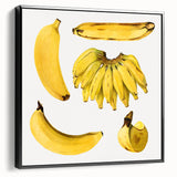 Black and white vintage poster art featuring assorted fruits on a framed canvas, ideal for bedroom decor.