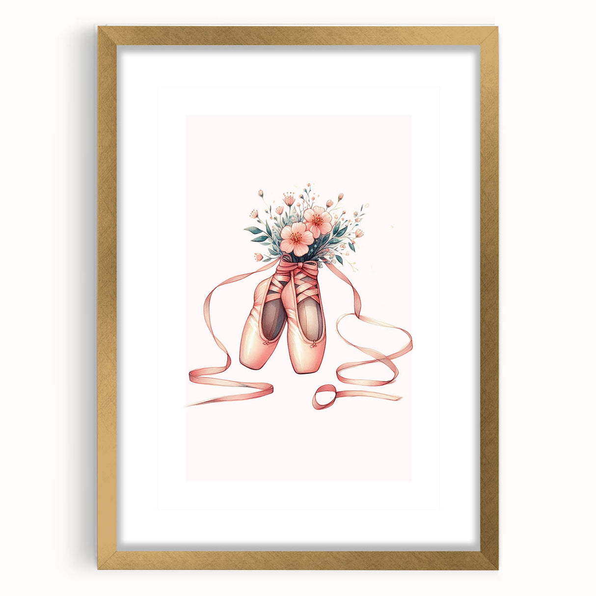 Floral Ballet Shoes Wall Print - Personalized Kids Art