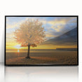 Framed acrylic artwork showcasing a serene beach landscape with vibrant blue skies and golden sands, featuring a sleek black frame for a modern aesthetic. Perfect for coastal decor enthusiasts looking to enhance their interior spaces.