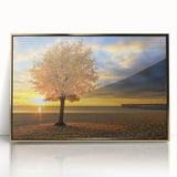 Framed acrylic artwork showcasing a vibrant beach landscape with golden accents, perfect for home decor, capturing serene coastal vibes and natural beauty.
