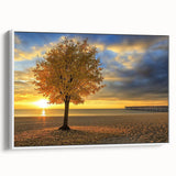 Framed canvas print showcasing a vibrant beach landscape with blue skies and golden sand, designed to enhance coastal-themed decor in living spaces.