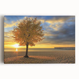 Stretched canvas artwork depicting a serene beach landscape with vibrant colors, perfect for home decor or coastal-themed interiors, enhancing ambiance and tranquility.